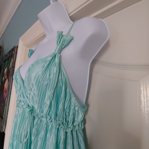 Mary McFadden Collection 1 Grecian Plisse Aqua Full Length Gown Medium - Picture 8 of 16